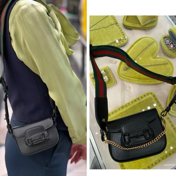 Gucci Azalea Horsebit 1955 Web Monochrome GG Mini HandBag Wallet On Strap Black - Picture 1 of 13